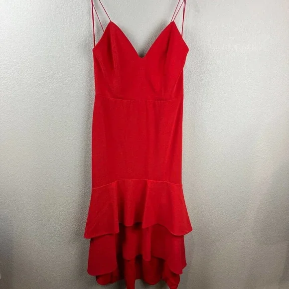 Alice Olivia Dresses Alice Olivia Womens Sexy Red Amina Tiered Crepe Midi Dress Size 8 Sleeveless Poshmark